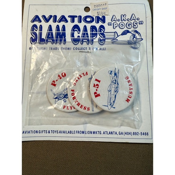 Vintage Aviation Slam Caps Pogs P-40 Flying Fortress P-51 Mustang Black Widow - Picture 2 of 5